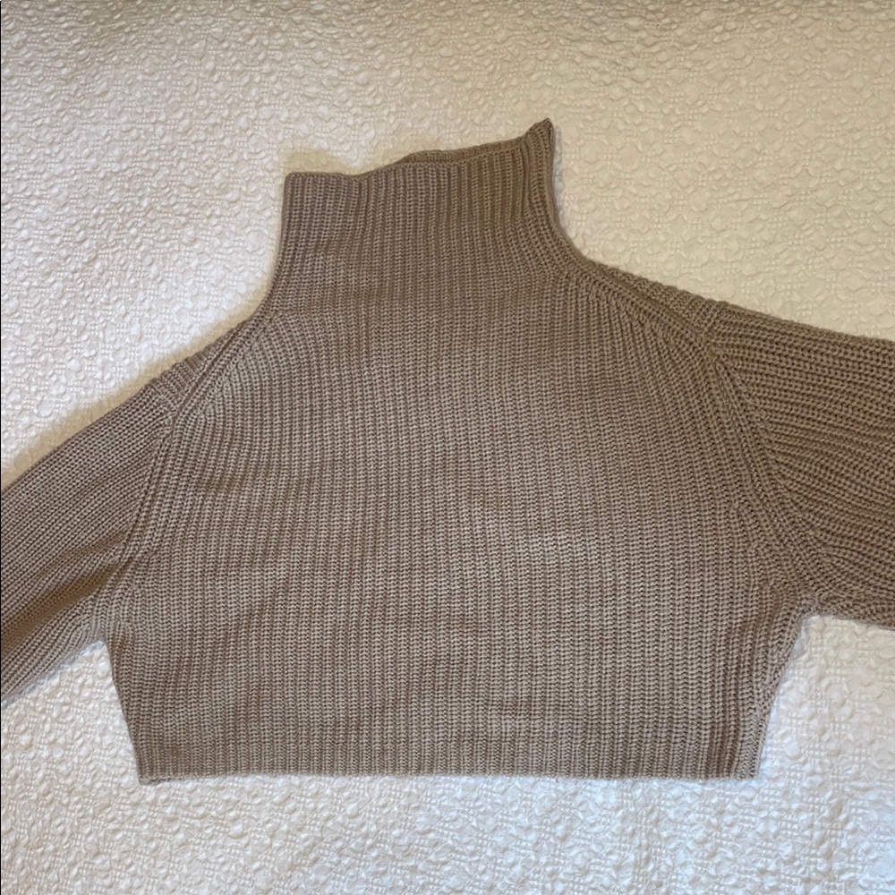 Aritzia Tan Cowl Neck Sweater with Ribbed Texture